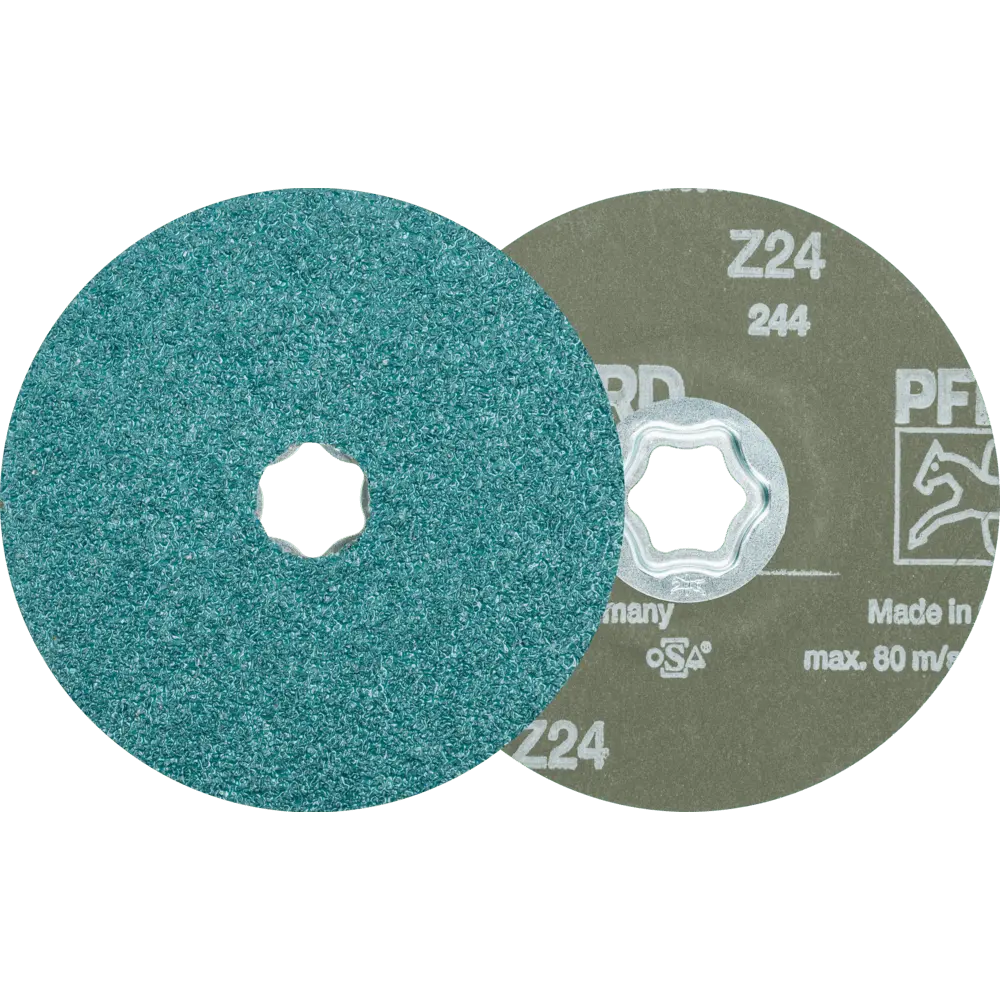 Produktfoto 1 von PFERD TOOLS COMBICLICK Zirkon Fiberscheibe Ø 125 mm Z24 für hohen Abtrag auf Stahl, 25 Stk.
