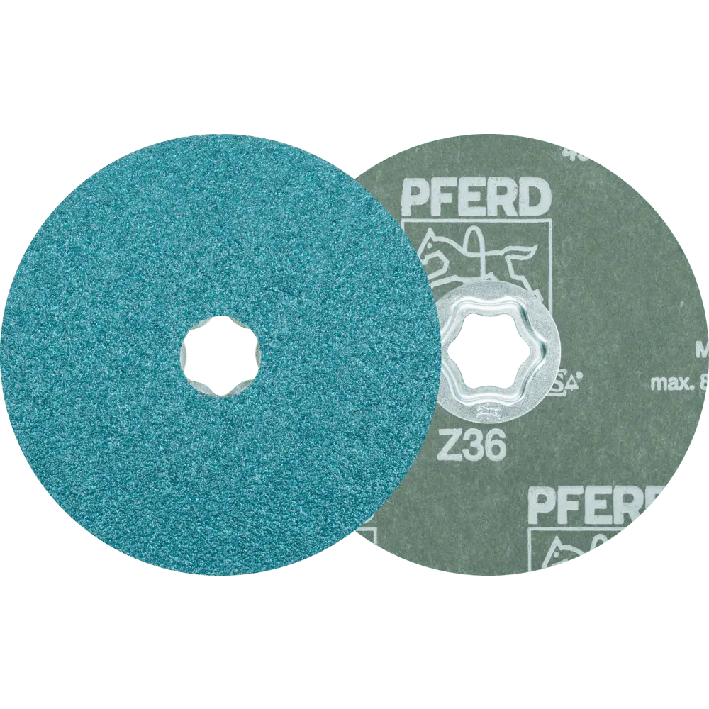 Produktfoto 1 von PFERD TOOLS COMBICLICK Zirkon Fiberscheibe Ø 125 mm Z36 für hohen Abtrag auf Stahl, 25 Stk.