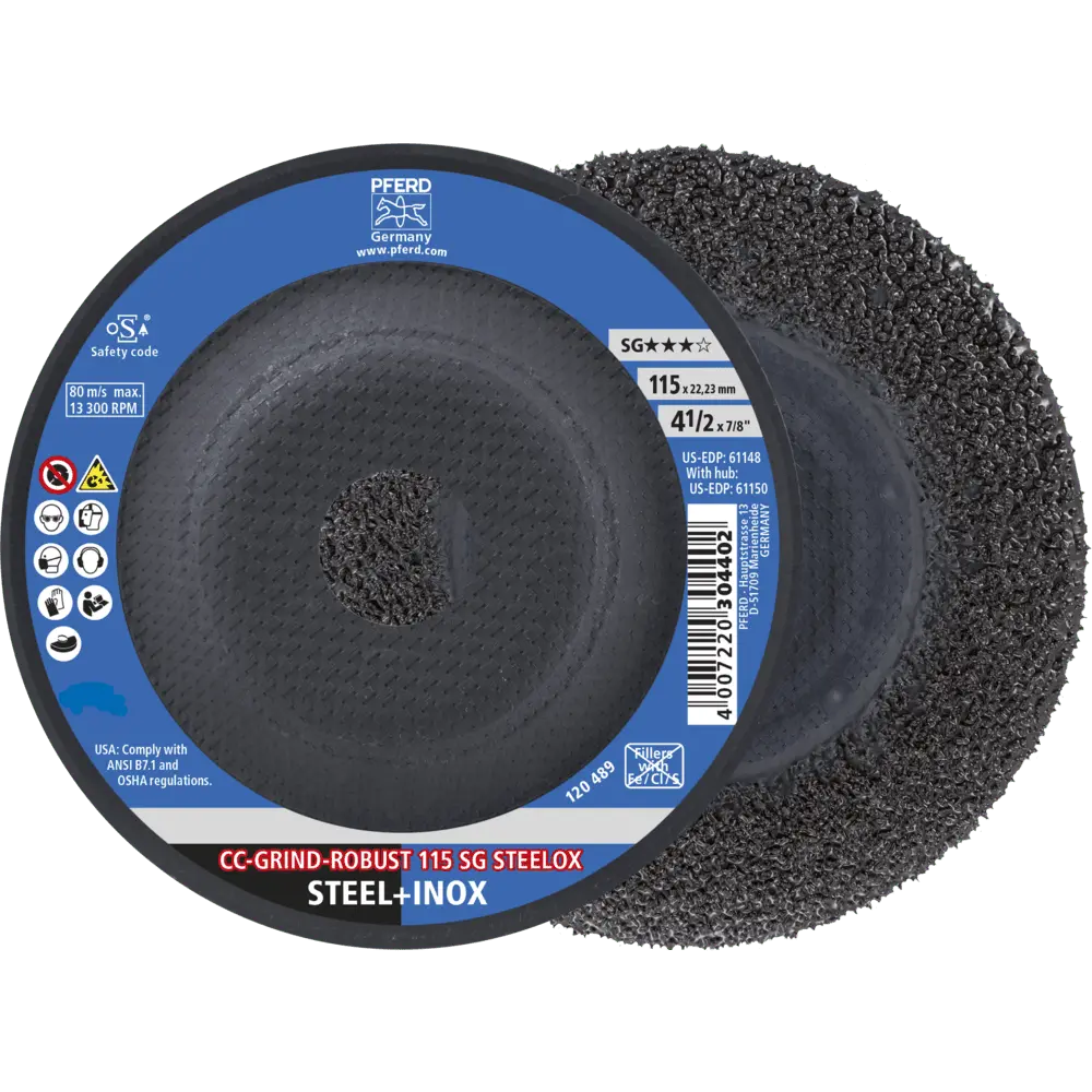 Produktfoto 1 von PFERD TOOLS CC-GRIND ROBUST Schleifscheibe 115x22,23 mm Leistungslinie SG STEELOX für Stahl/Edelstahl, 10 Stk.