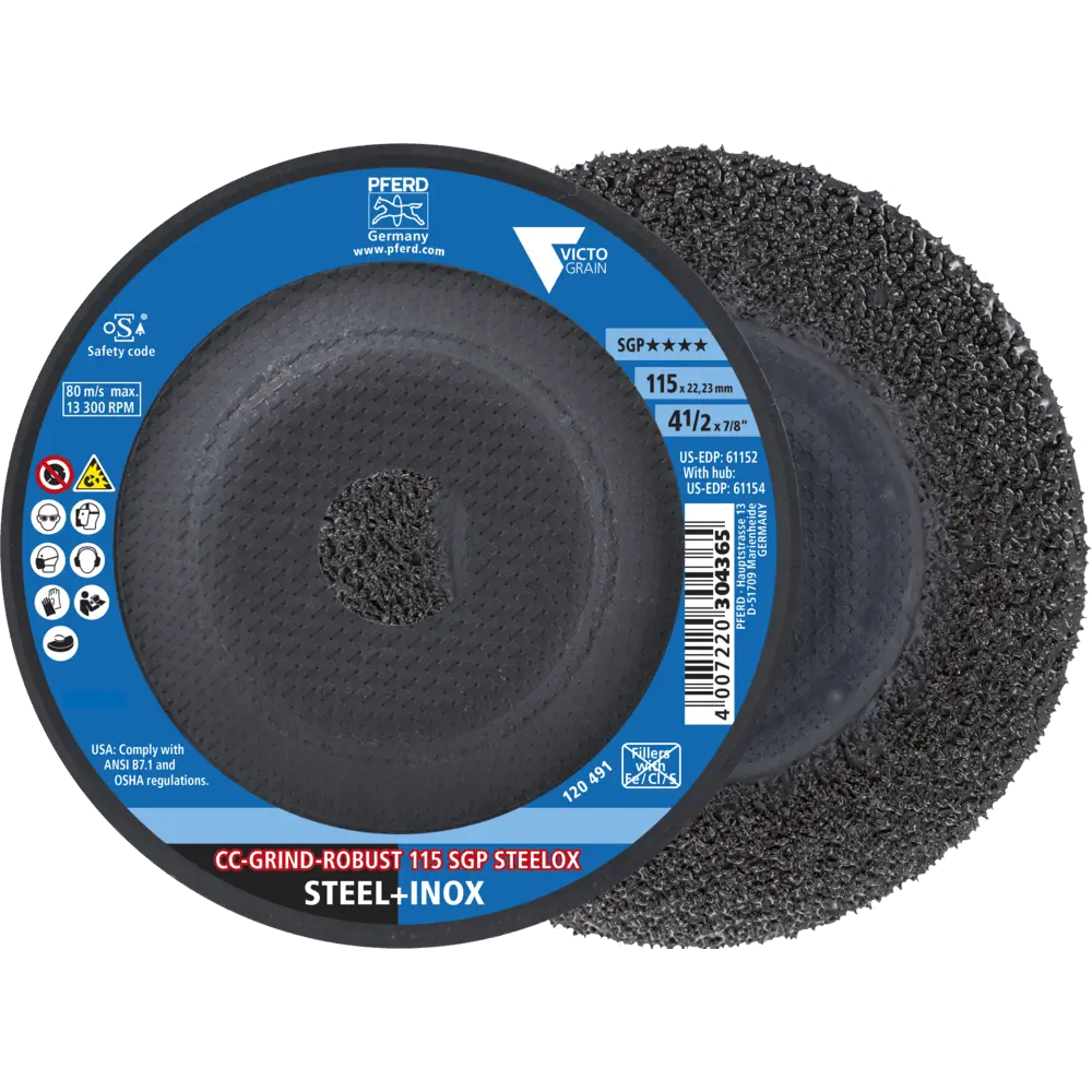 Produktfoto 1 von PFERD TOOLS CC-GRIND ROBUST Schleifscheibe 115x22,23 mm Speziallinie SGP STEELOX für Stahl/Edelstahl, 10 Stk.