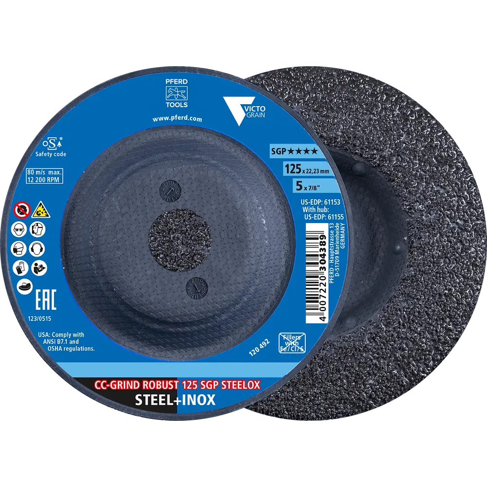 Produktfoto 1 von PFERD TOOLS CC-GRIND ROBUST Schleifscheibe 125x22,23 mm Speziallinie SGP STEELOX für Stahl/Edelstahl, 10 Stk.