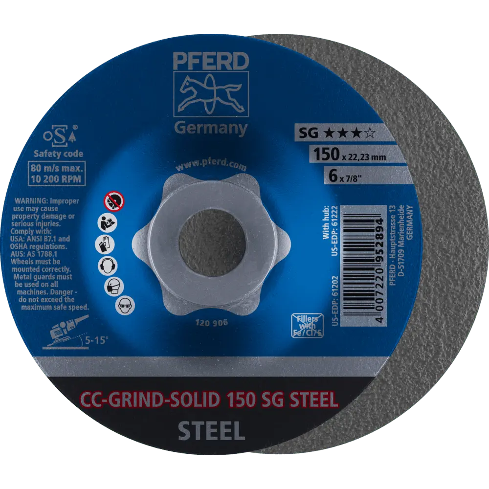 Produktfoto 1 von PFERD TOOLS CC-GRIND SOLID Schleifscheibe 150x22,23 mm COARSE Leistungslinie SG STEEL für Stahl, 10 Stk.