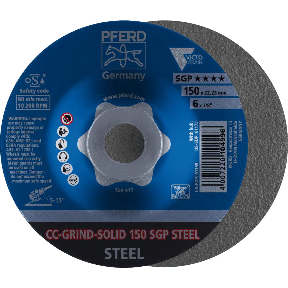 Produktfoto 1 von PFERD TOOLS CC-GRIND SOLID Schleifscheibe 150x22,23 mm COARSE Speziallinie SGP STEEL für Stahl, 10 Stk.