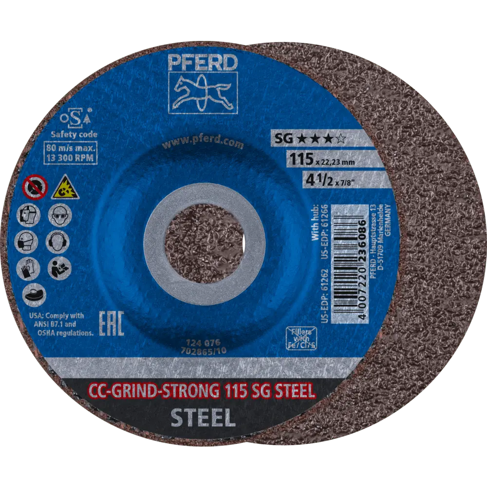 Produktfoto 1 von PFERD TOOLS CC-GRIND STRONG Schleifscheibe 115x22,23 mm COARSE Leistungslinie SG STEEL für Stahl, 10 Stk.