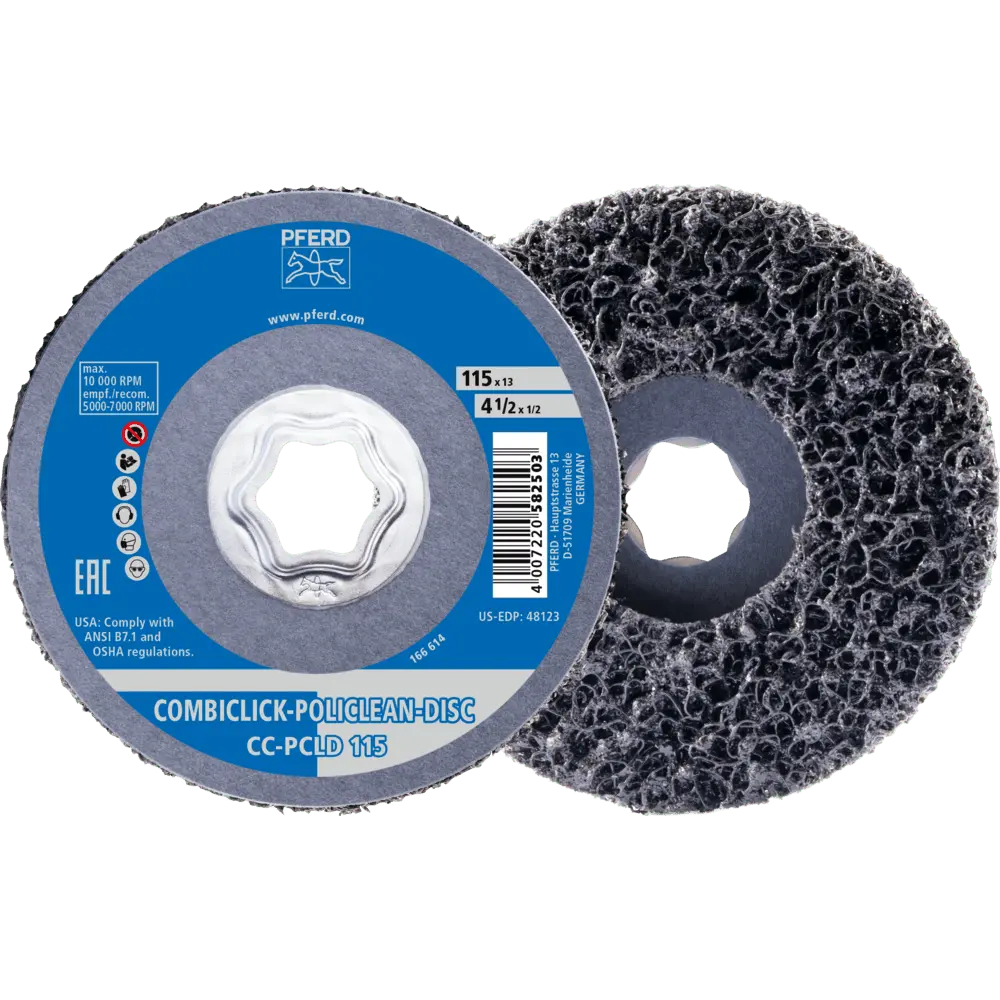 Produktfoto 1 von PFERD TOOLS COMBICLICK POLICLEAN PCLD Reinigungsvlies Ø 115x13 mm für grobe Reinigungsarbeiten, 5 Stk.