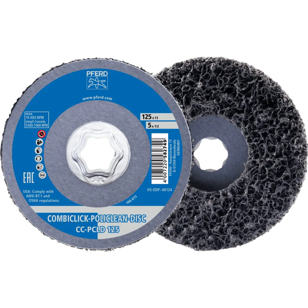 Produktfoto 1 von PFERD TOOLS COMBICLICK POLICLEAN PCLD Reinigungsvlies Ø 125x13 mm für grobe Reinigungsarbeiten, 5 Stk.