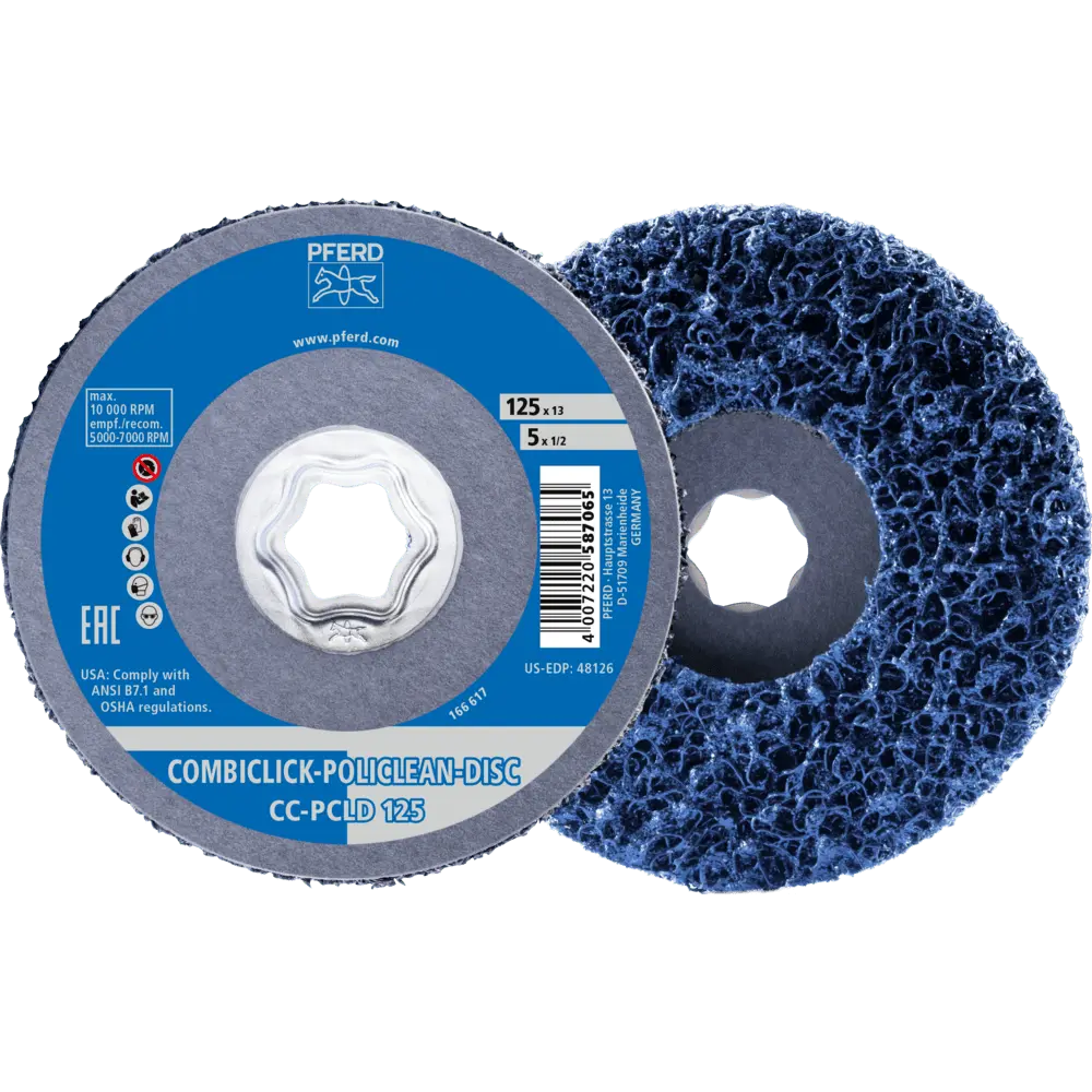Produktfoto 1 von PFERD TOOLS COMBICLICK POLICLEAN PLUS Reinigungsvlies Ø 125x13 mm für grobe Reinigungsarbeiten, 5 Stk.