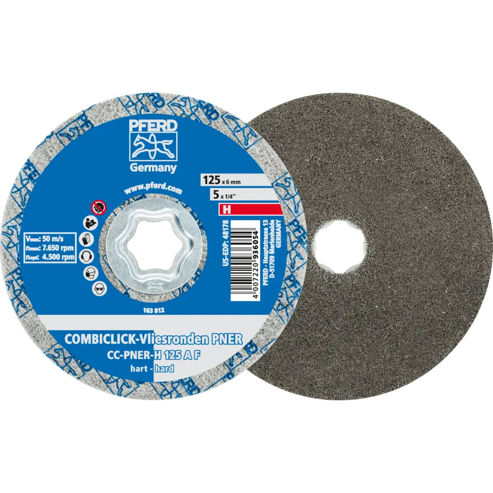 Produktfoto 1 von PFERD TOOLS COMBICLICK verpresste Vliesronde CC PNER Ø 125 mm Hart A Fein für Finish, 5 Stk.