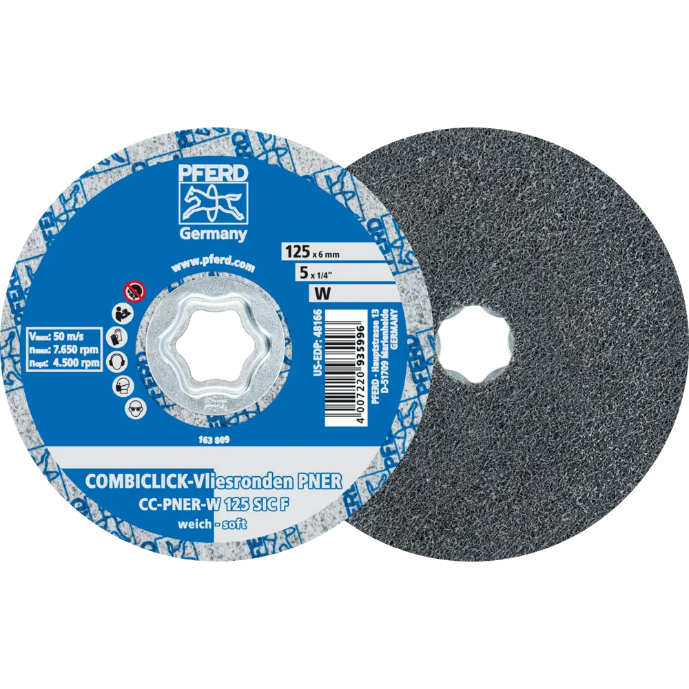 Produktfoto 1 von PFERD TOOLS COMBICLICK verpresste Vliesronde CC PNER Ø 125 mm Weich SIC Fein für Finish (1)