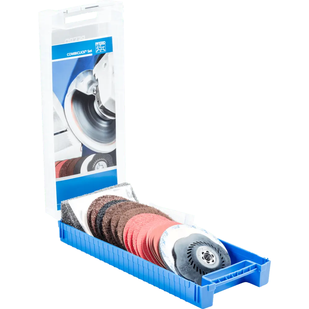 Produktfoto 1 von PFERD TOOLS COMBICLICK Set 19-tlg. Ø 125 mm M14 Bearbeitungen grob bis poliert mit Winkelschleifer