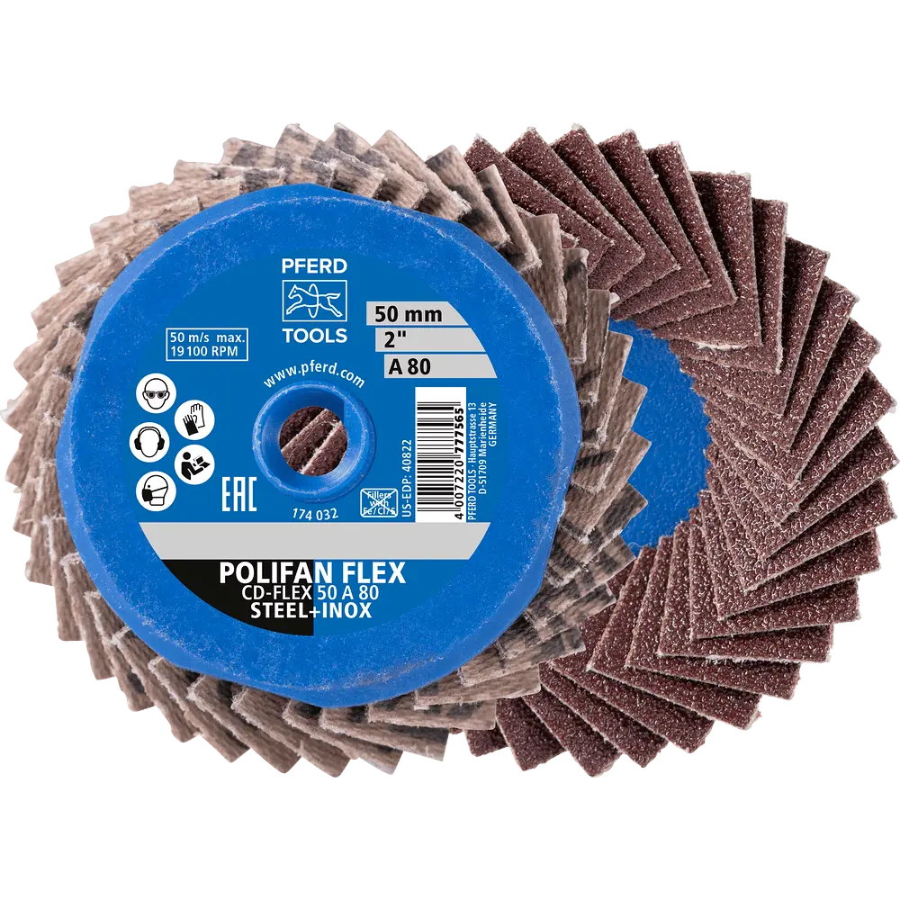 Produktfoto 1 von PFERD TOOLS COMBIDISC Korund Mini-POLIFAN CDR Ø 50mm A120 für universelle Anwendungen, 10 Stk.