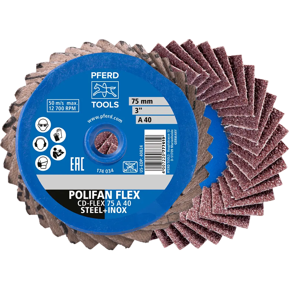 Produktfoto 1 von PFERD TOOLS COMBIDISC Korund Mini-POLIFAN CDR Ø 75mm A120 für universelle Anwendungen, 10 Stk.
