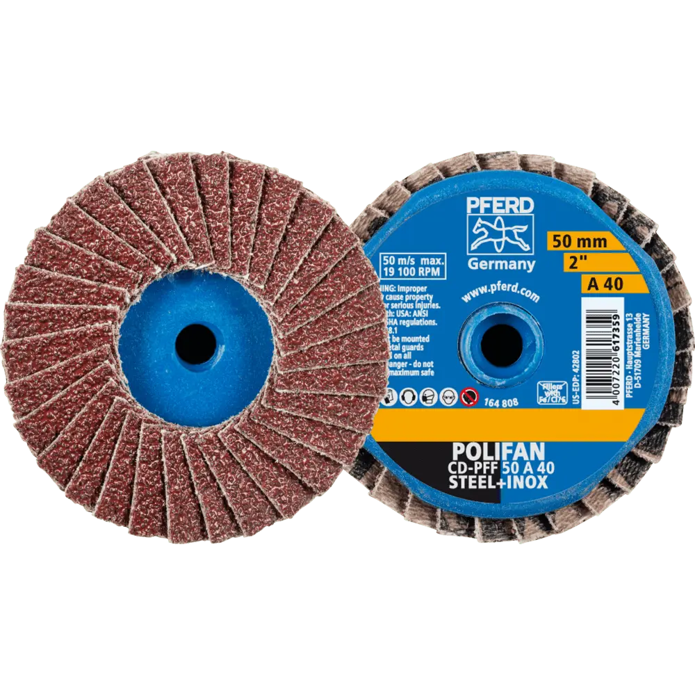 Produktfoto 1 von PFERD TOOLS COMBIDISC Korund Mini-POLIFAN CD Ø 50mm A40 für universelle Anwendungen, 10 Stk.