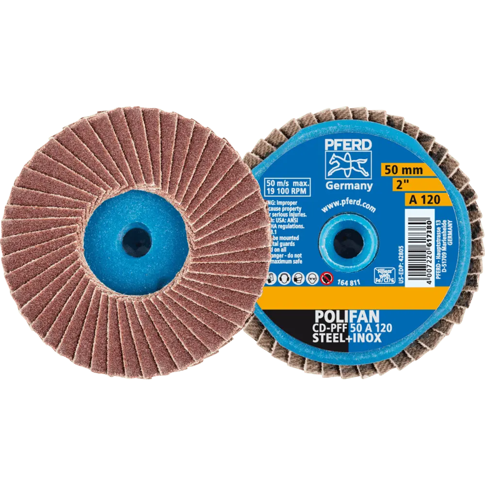 Produktfoto 1 von PFERD TOOLS COMBIDISC Korund Mini-POLIFAN CD Ø 50mm A120 für universelle Anwendungen, 10 Stk.