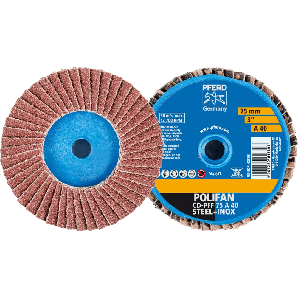 Produktfoto 1 von PFERD TOOLS COMBIDISC Korund Mini-POLIFAN CD Ø 75 mm A40 für universelle Anwendungen, 10 Stk.