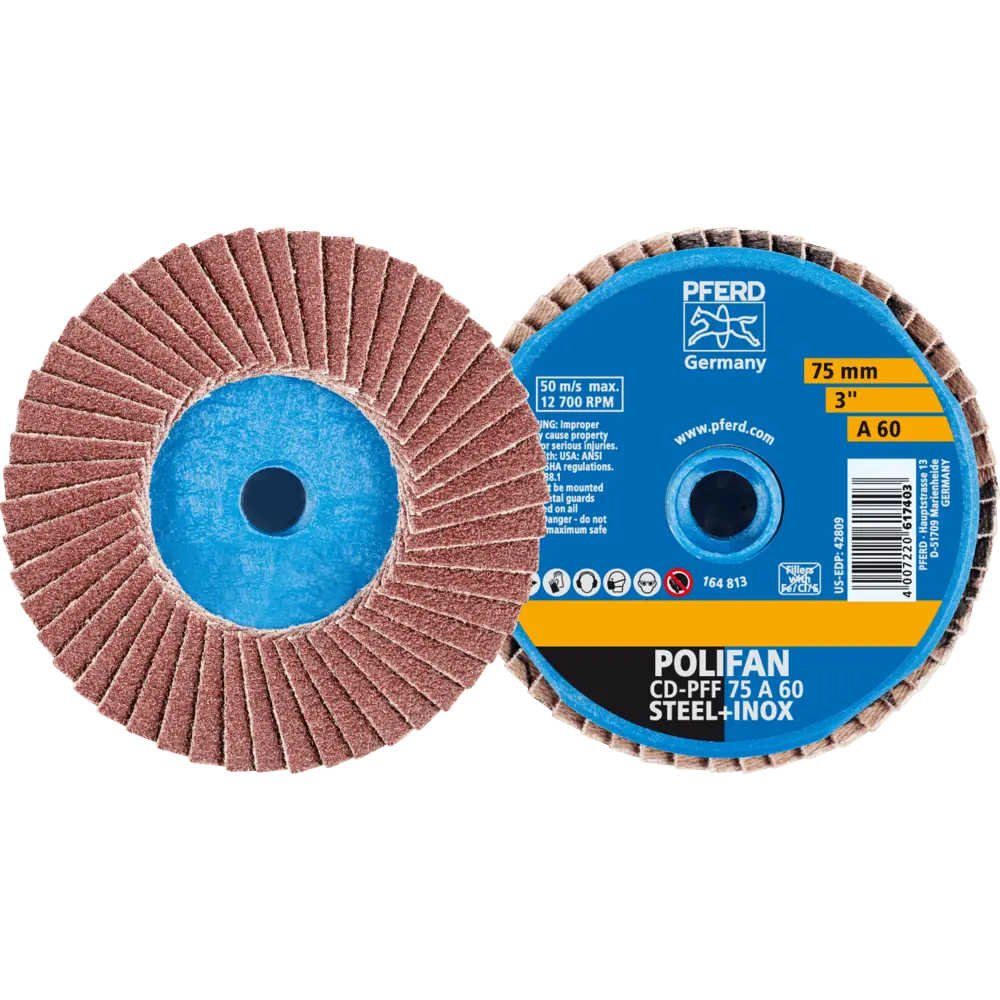 Produktfoto 1 von PFERD TOOLS COMBIDISC Korund Mini-POLIFAN CD Ø 75 mm A60 für universelle Anwendungen, 10 Stk.