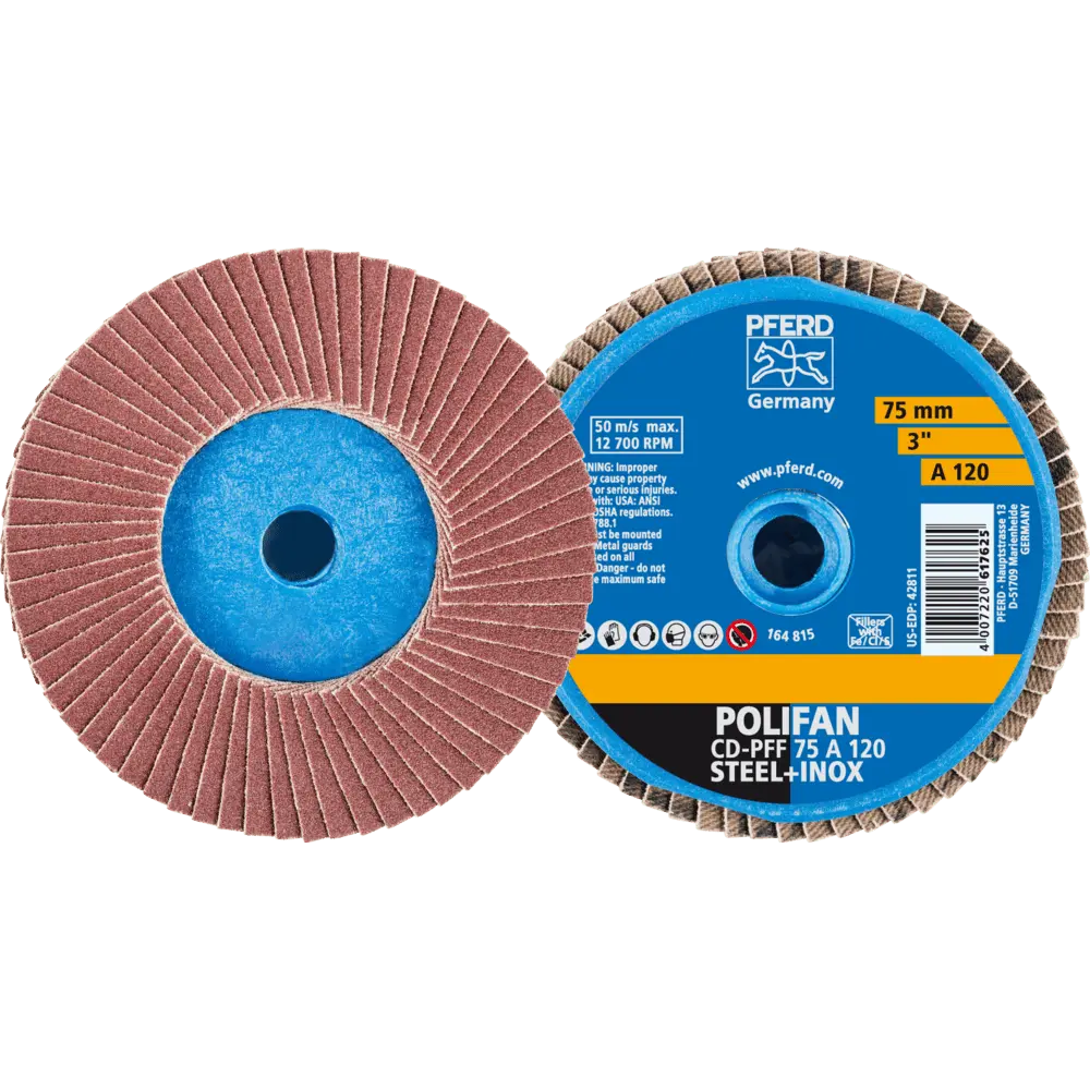 Produktfoto 1 von PFERD TOOLS COMBIDISC Korund Mini-POLIFAN CD Ø 75 mm A120 für universelle Anwendungen, 10 Stk.