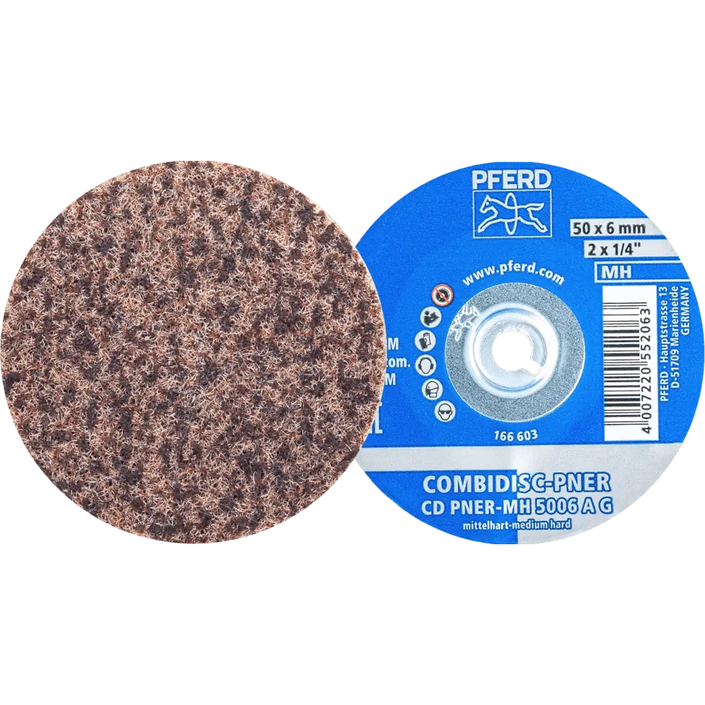 Produktfoto 1 von PFERD TOOLS COMBIDISC verpresste Vliesronde CD PNER Ø 50mm Mittelhart A Grob für Finish, 25 Stk.