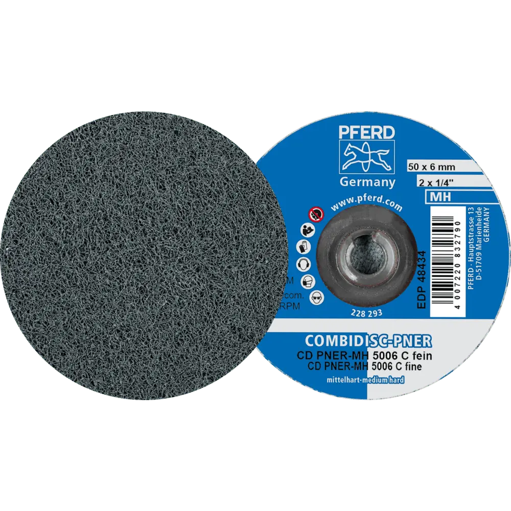 Produktfoto 1 von PFERD TOOLS COMBIDISC verpresste Vliesronde CD PNER Ø 50mm Mittehart SIC Fein für Finish, 25 Stk.