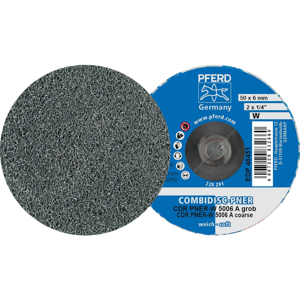 Produktfoto 1 von PFERD TOOLS COMBIDISC verpresste Vliesronde CDR PNER Ø 50mm Weich A Grob für Finish, 25 Stk.
