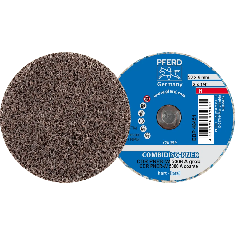 Produktfoto 1 von PFERD TOOLS COMBIDISC verpresste Vliesronde CDR PNER Ø 50mm Hart A Grob für Finish, 25 Stk.