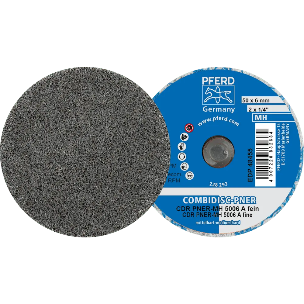 Produktfoto 1 von PFERD TOOLS COMBIDISC verpresste Vliesronde CDR PNER Ø 50mm Mittelhart A Fein für Finish, 25 Stk.