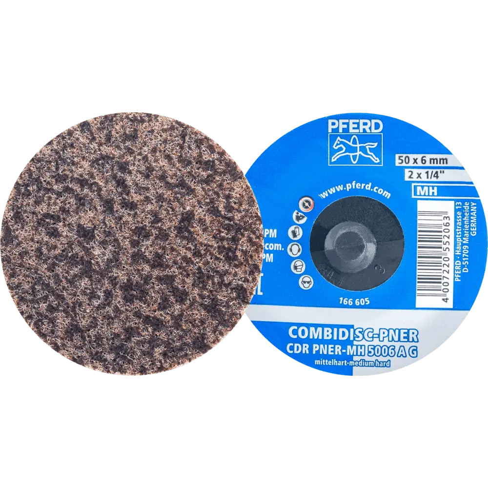 Produktfoto 1 von PFERD TOOLS COMBIDISC verpresste Vliesronde CDR PNER Ø 50mm Mittelhart A Grob für Finish, 25 Stk.
