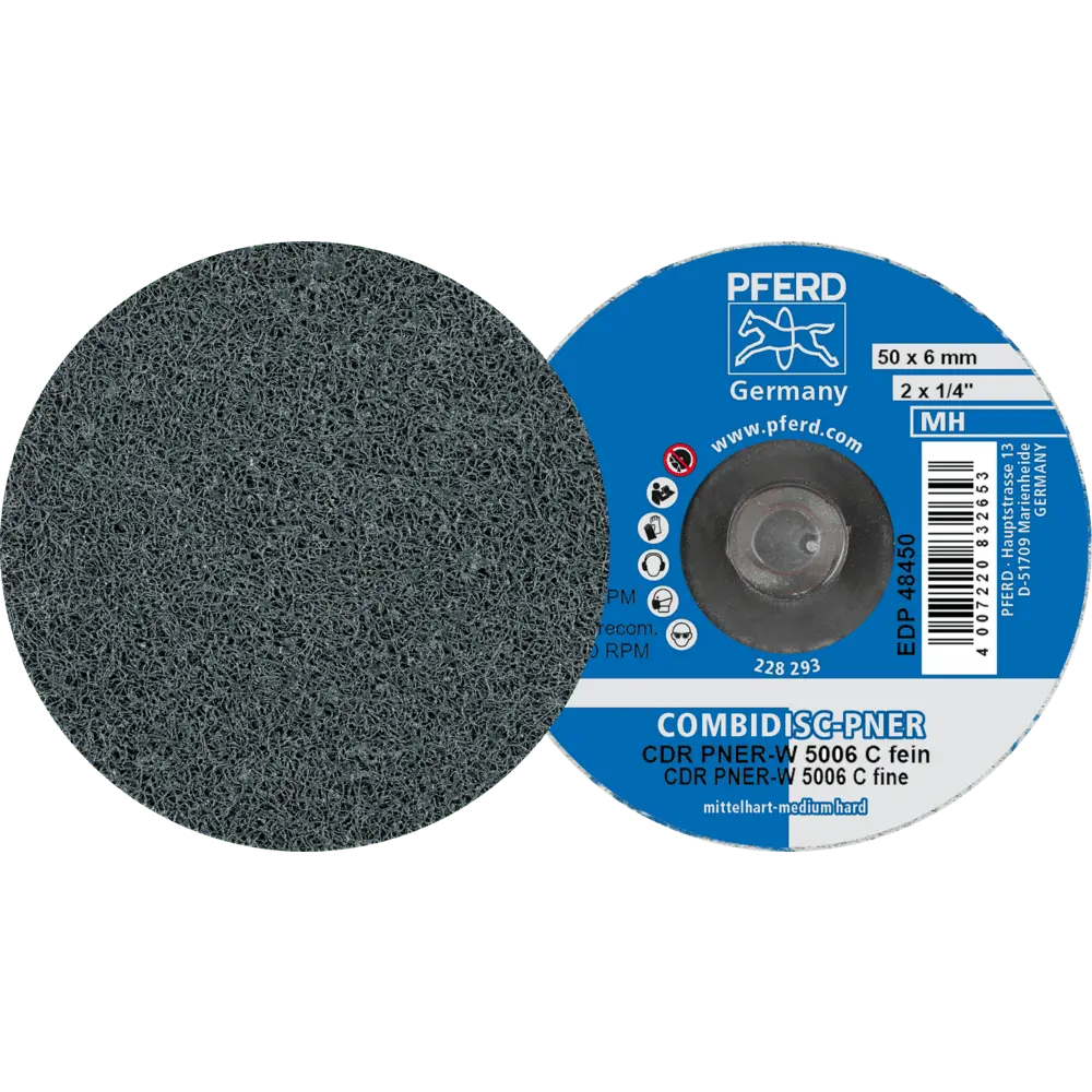 Produktfoto 1 von PFERD TOOLS COMBIDISC verpresste Vliesronde CDR PNER Ø 50mm Mittehart SIC Fein für Finish, 25 Stk.