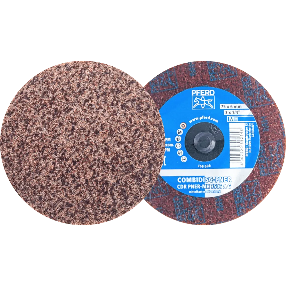 Produktfoto 1 von PFERD TOOLS COMBIDISC verpresste Vliesronde CDR PNER Ø 75mm Mittelhart A Grob für Finish, 25 Stk.
