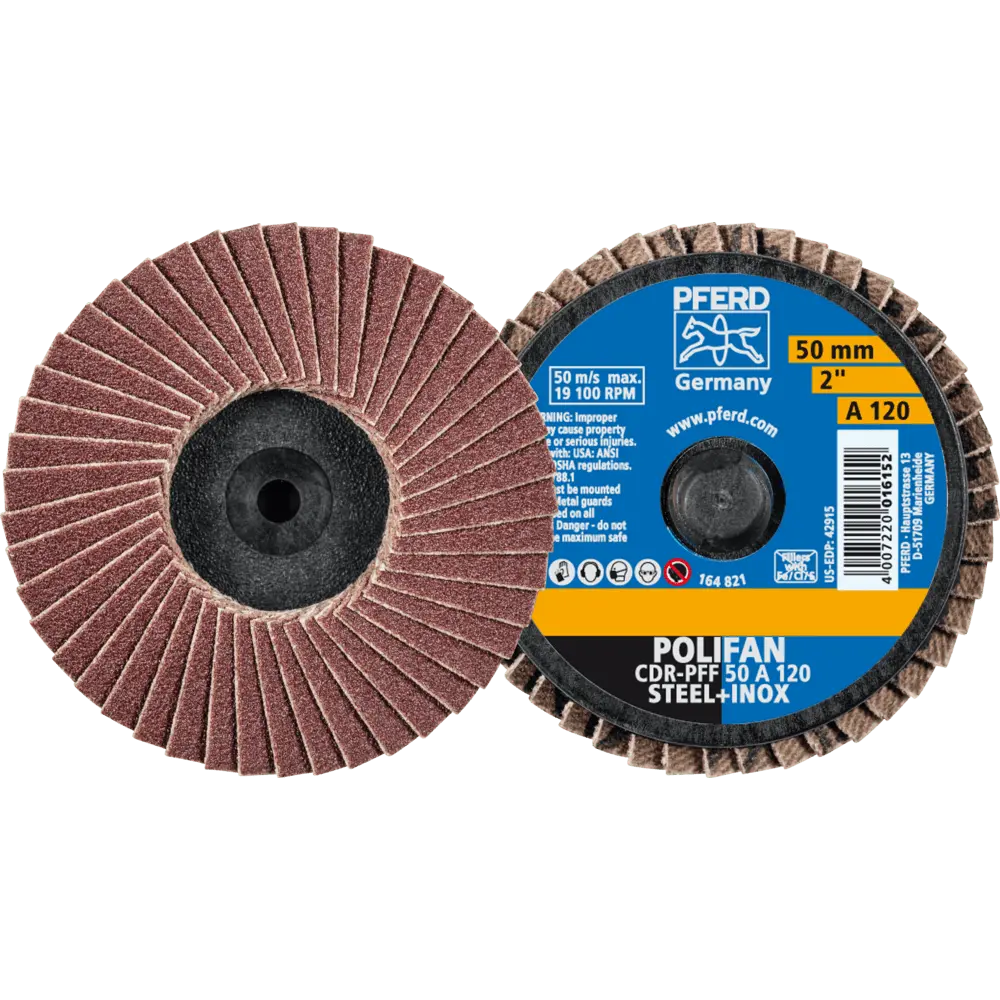Produktfoto 1 von PFERD TOOLS COMBIDISC Korund Mini-POLIFAN CDR Ø 50mm A120 für universelle Anwendungen, 10 Stk.