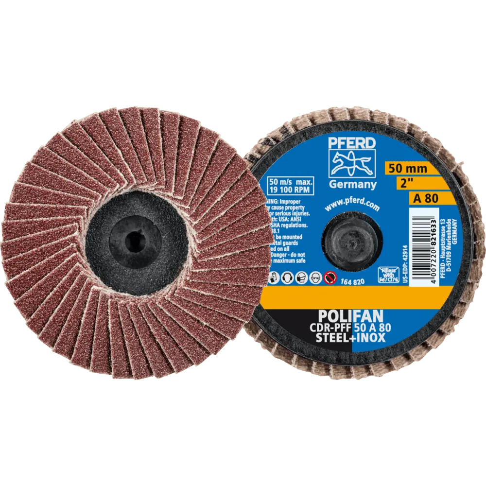 Produktfoto 1 von PFERD TOOLS COMBIDISC Korund Mini-POLIFAN CDR Ø 50mm A80 für universelle Anwendungen, 10 Stk.