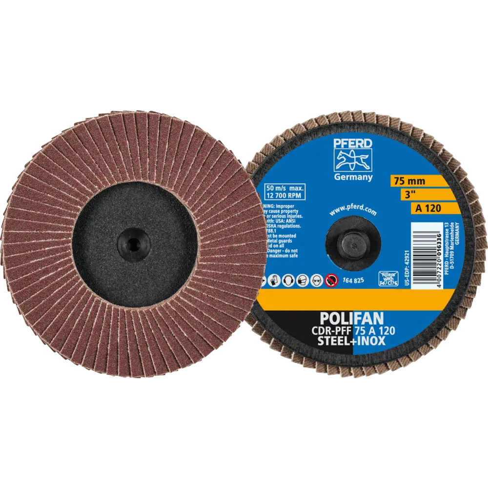 Produktfoto 1 von PFERD TOOLS COMBIDISC Korund Mini-POLIFAN CDR Ø 75 mm A120 für universelle Anwendungen, 10 Stk.