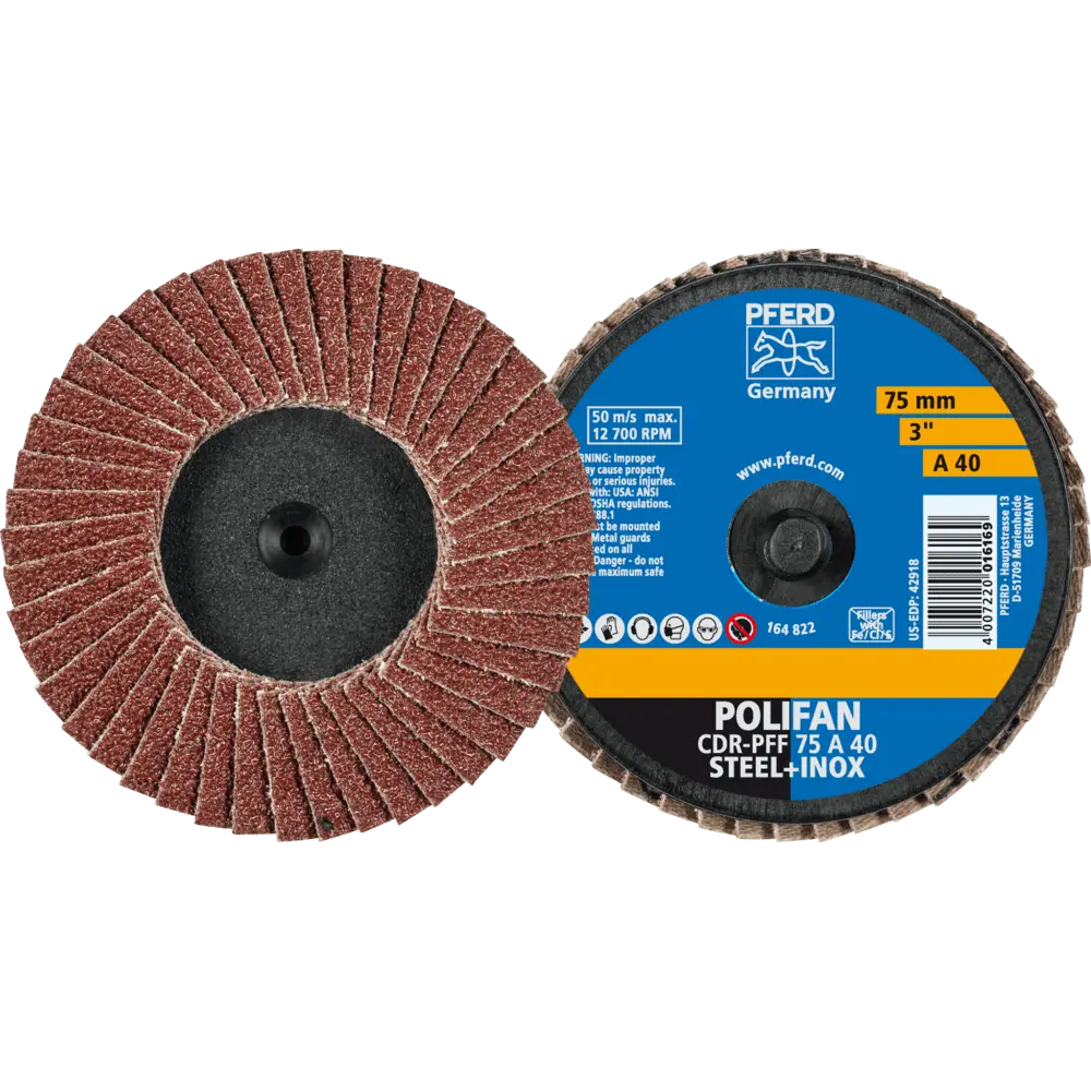 Produktfoto 1 von PFERD TOOLS COMBIDISC Korund Mini-POLIFAN CDR Ø 75 mm A40 für universelle Anwendungen, 10 Stk.
