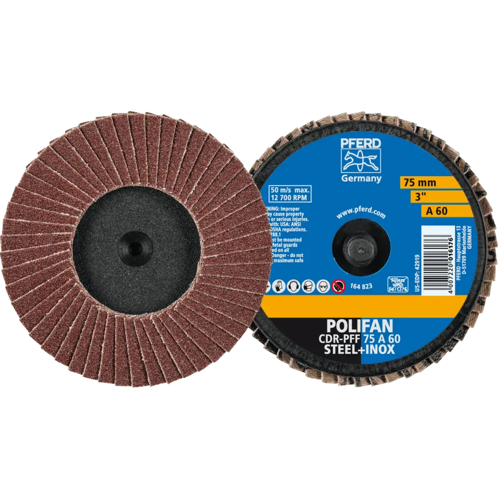 Produktfoto 1 von PFERD TOOLS COMBIDISC Korund Mini-POLIFAN CDR Ø 75 mm A60 für universelle Anwendungen, 10 Stk.
