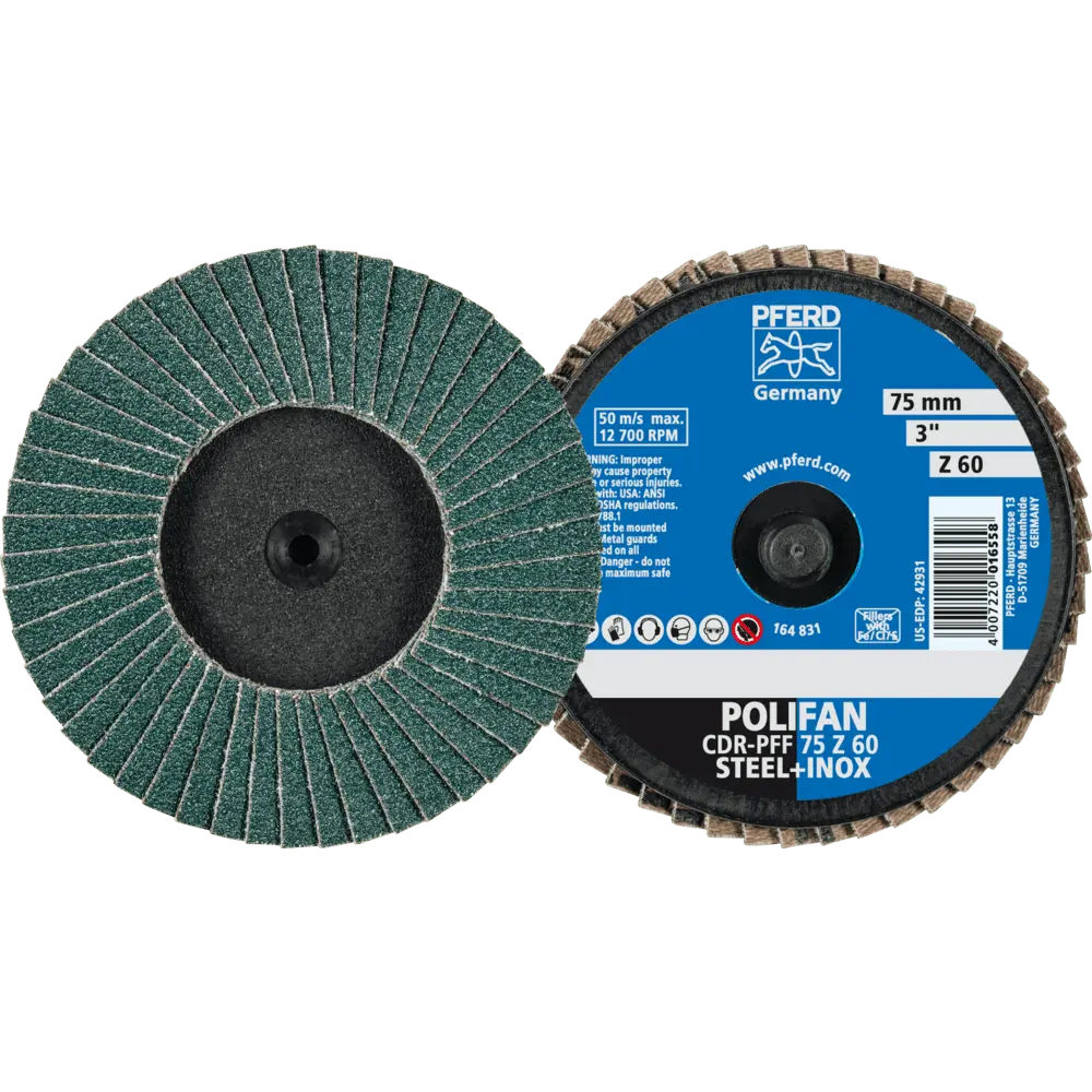 PFERD TOOLS COMBIDISC Zirkon Mini-POLIFAN CDR Ø 75 mm Z60 für gehärteten Stahl, 10 Stk.