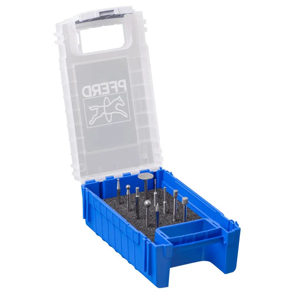 Produktfoto 1 von PFERD TOOLS Diamant-Schleifstift-Set 10-tlg. Schaft-Ø3 mm D126 (mittel)