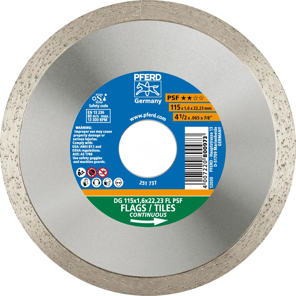 Produktfoto 1 von PFERD TOOLS Diamant-Trennscheibe DG FL 76x1,6x10 mm PSF z. Trennen v. Fliesen, hohe Schnittqualität