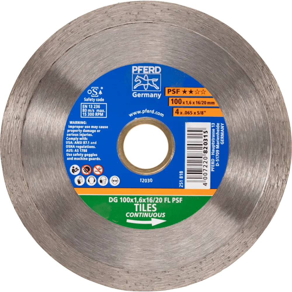 Produktfoto 1 von PFERD TOOLS Diamant-Trennscheibe DG FL 100x1,6x16/20 mm PSF z. Trennen v. Fliesen, hohe Schnittqualität