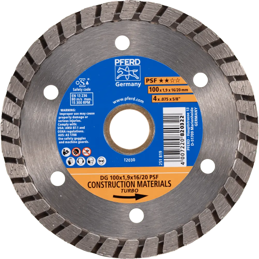 Produktfoto 1 von PFERD TOOLS Diamant-Trennscheibe DG 100x1,9x16/20 mm START z. Trennen v. Stein/Beton,hohe Schnittqualität