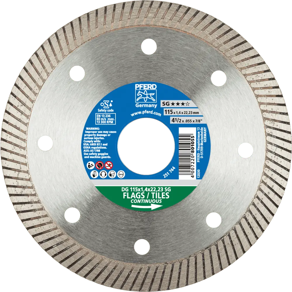 Produktfoto 1 von PFERD TOOLS Diamant-Trennscheibe DG FL 115x1,4x22,23 mm SG z. Trennen v. Fliesen, hohe Schnittqualität