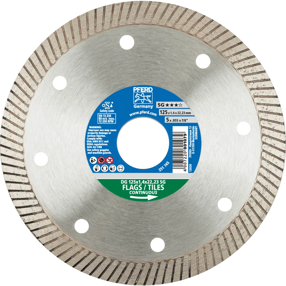 Produktfoto 1 von PFERD TOOLS Diamant-Trennscheibe DG FL 125x1,4x22,23 mm SG z. Trennen v. Fliesen, hohe Schnittqualität