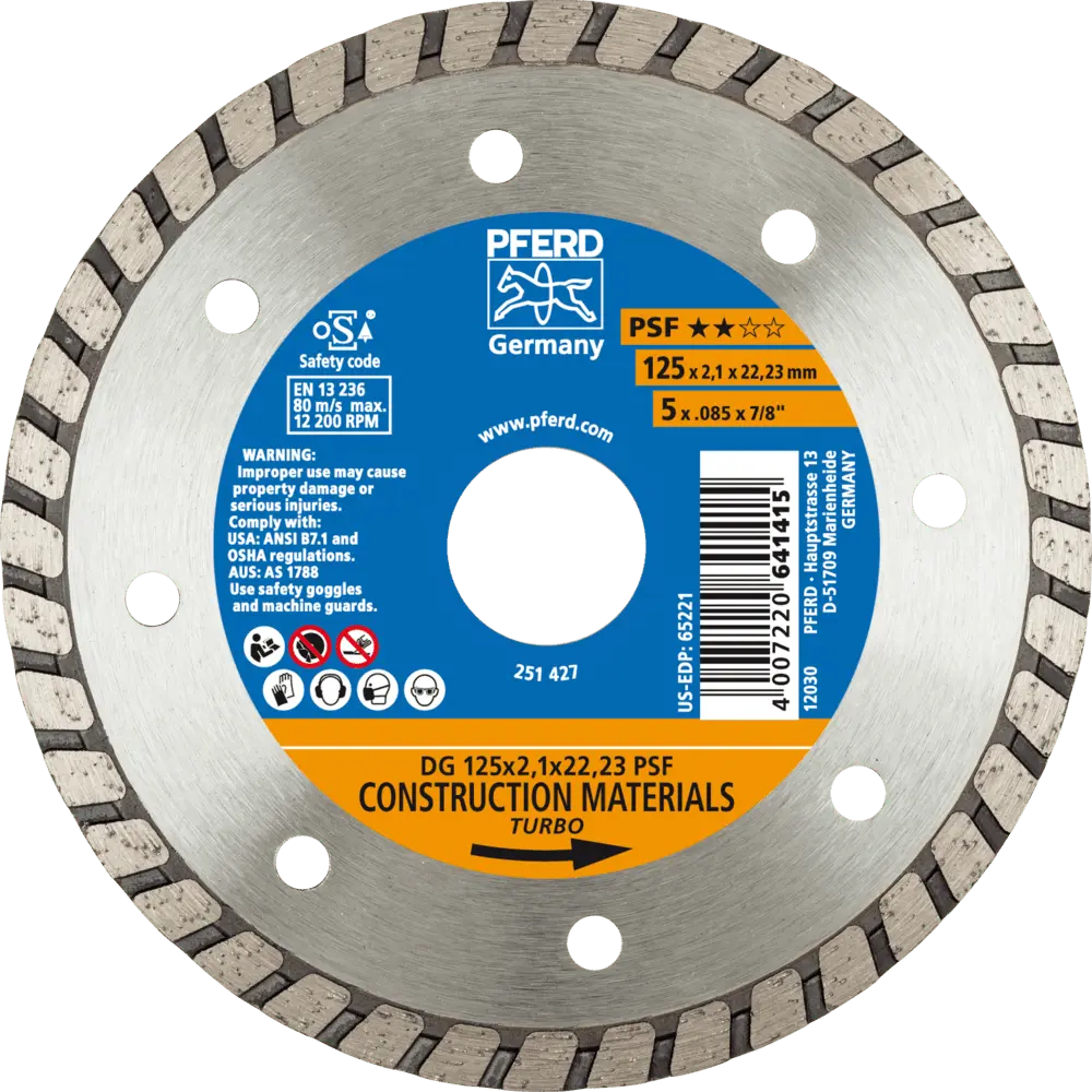 Produktfoto 1 von PFERD TOOLS Diamant-Trennscheibe DG 125x2,1x22,23 mm PSF z. Trennen v. Stein/Beton,hohe Schnittqualität