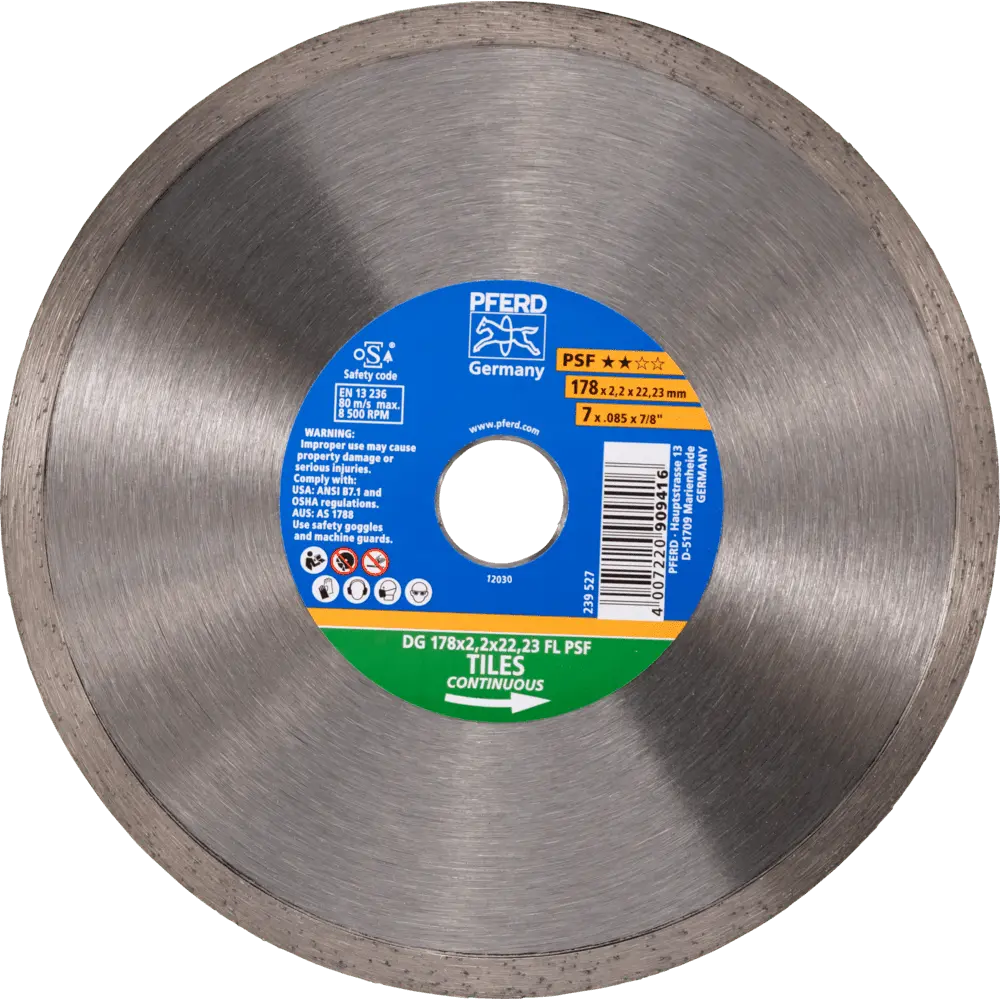Produktfoto 1 von PFERD TOOLS Diamant-Trennscheibe DG FL 178x2,2x22,23 mm PSF z. Trennen v. Fliesen, hohe Schnittqualität