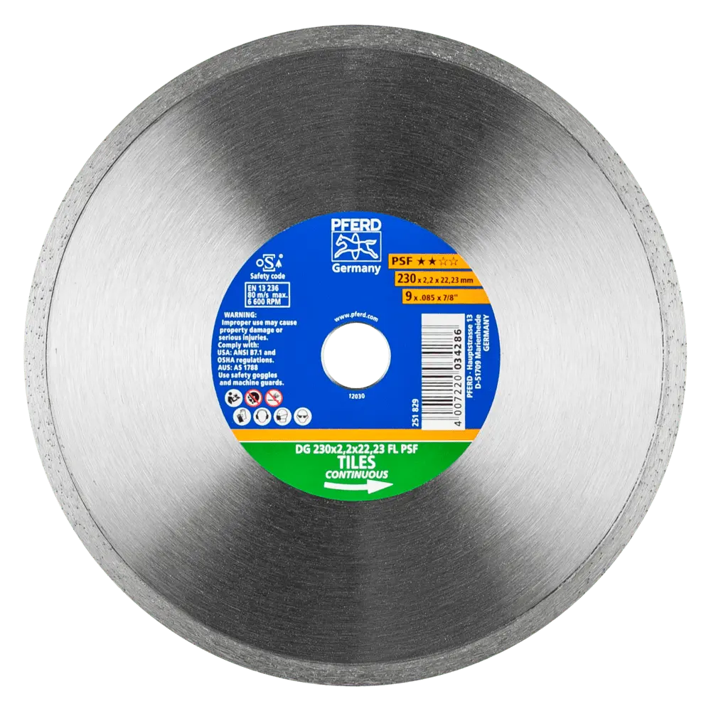 Produktfoto 1 von PFERD TOOLS Diamant-Trennscheibe DG FL 230x2,2x22,23 mm PSF z. Trennen v. Fliesen, hohe Schnittqualität