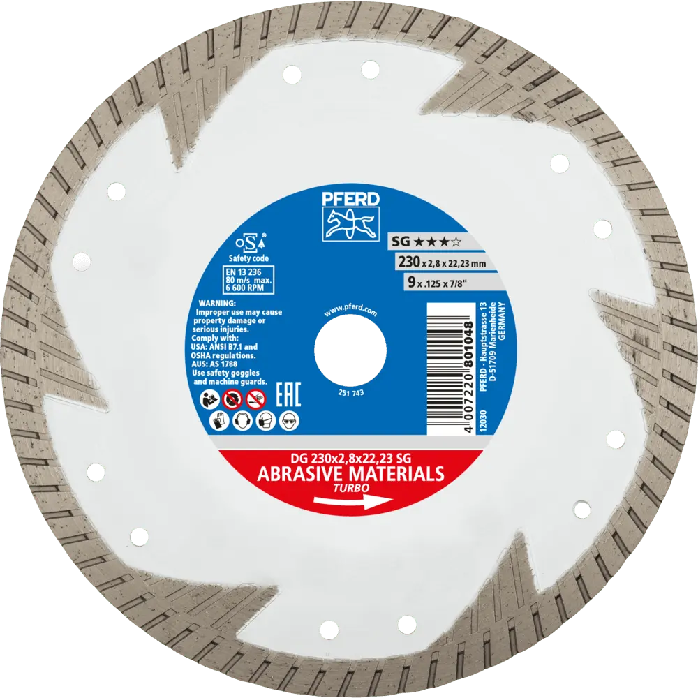 Produktfoto 1 von PFERD TOOLS Diamant-Trennscheibe DG 230x2,8x22,23 mm SG z. Trennen v. Stein/Beton,hohe Schnittqualität