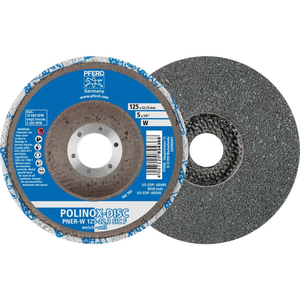 PFERD TOOLS POLINOX verpresste Vlies-Disc PNER Ø 125 mm Bohrung-Ø 22,23 mm Weich SIC Fein für Finish, 5 Stk.