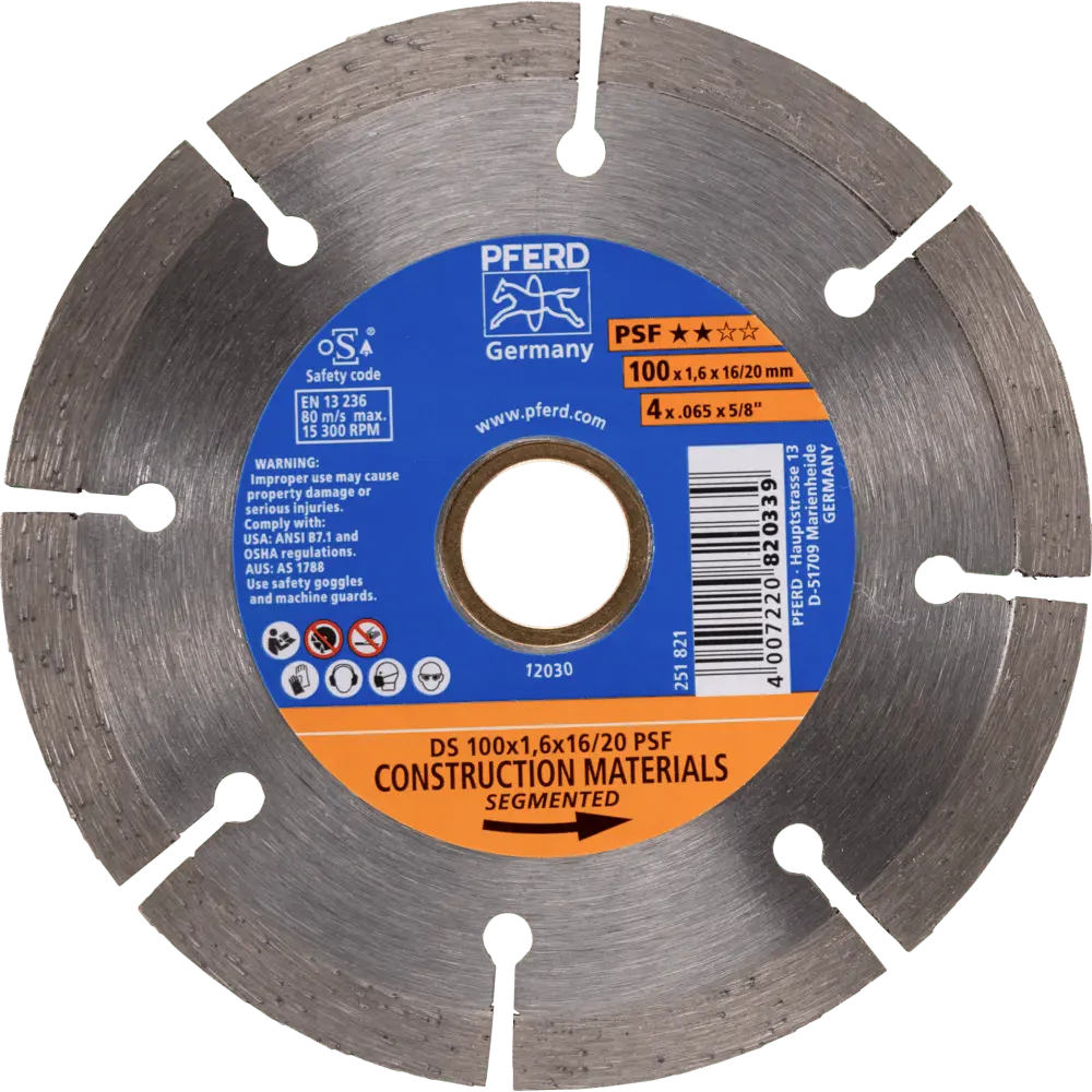 Produktfoto 1 von PFERD TOOLS Diamant-Trennscheibe DS 100x1,6x16/20 mm PSF für schnelles Trennen von Stein und Beton