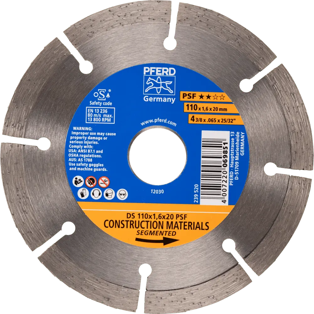 Produktfoto 1 von PFERD TOOLS Diamant-Trennscheibe DS 110x1,6x20 mm PSF für schnelles Trennen von Stein und Beton