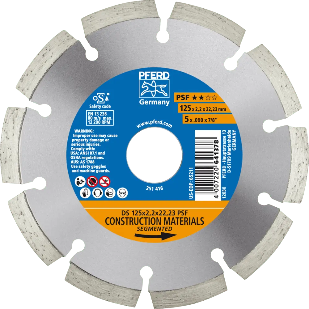 Produktfoto 1 von PFERD TOOLS Diamant-Trennscheibe DS 125x2,2x22,23 mm PSF für schnelles Trennen von Stein und Beton