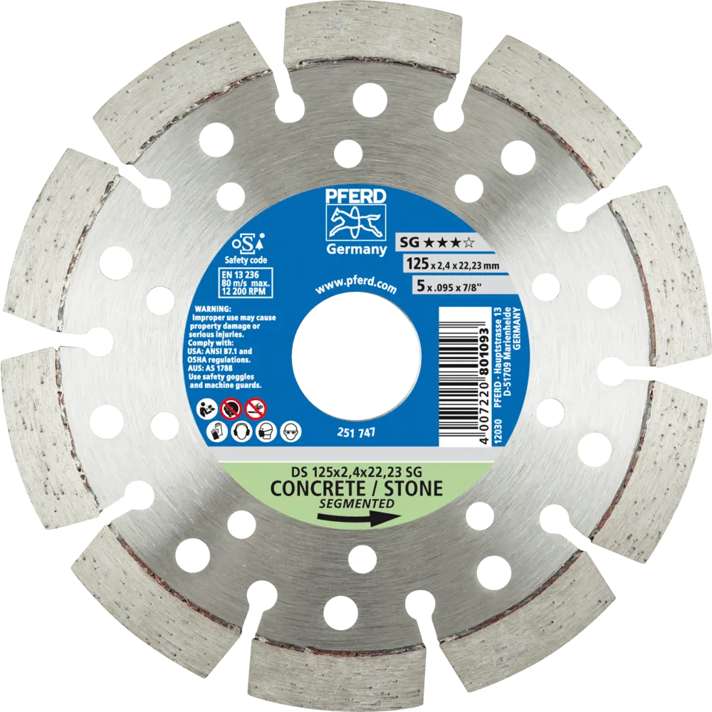 Produktfoto 1 von PFERD TOOLS Diamant-Trennscheibe DS 125x2,4x22,23 mm SG für schnelles Trennen von Stein und Beton